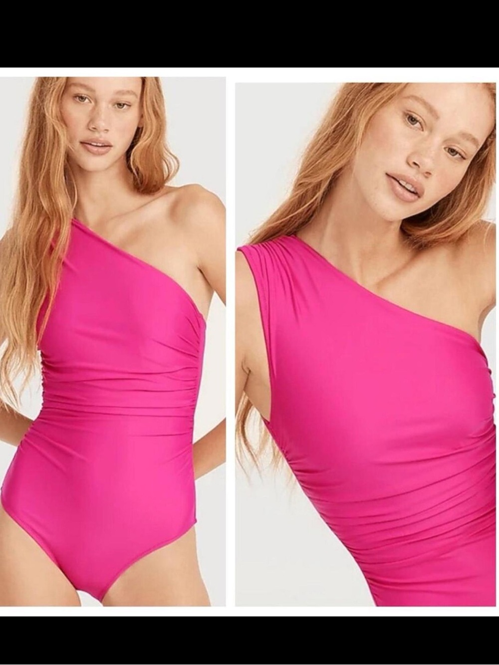 J. Crew One-Shoulder Ruched One-Piece Swimsuit in Hot Pink